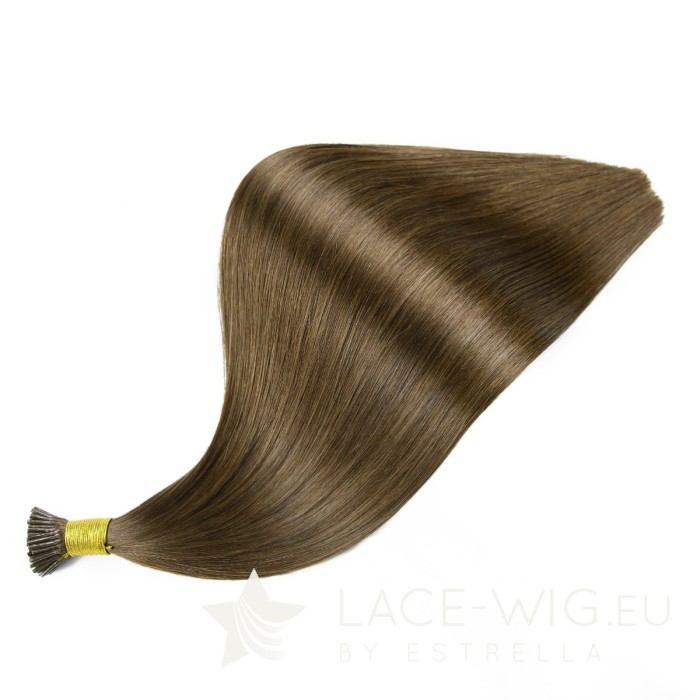Rotbraune I-Tip Extensions by Estrella in der Farbe #04